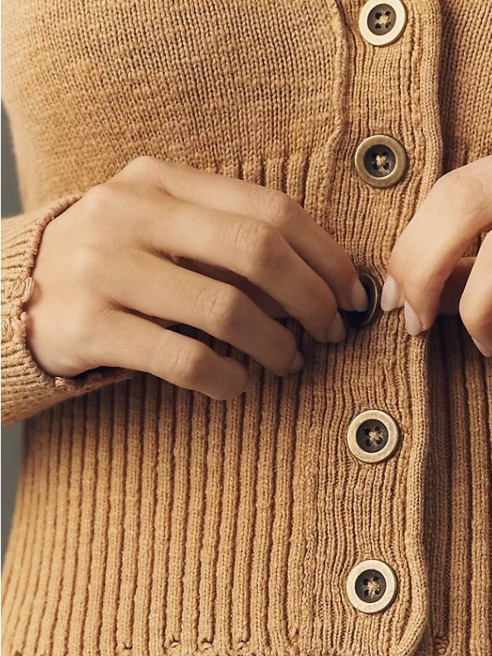 Pilcro Tan Ribbed Button-Front Cropped Sweater - Picture 2 of 5